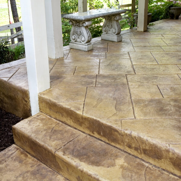 stamped concrete steps and porch