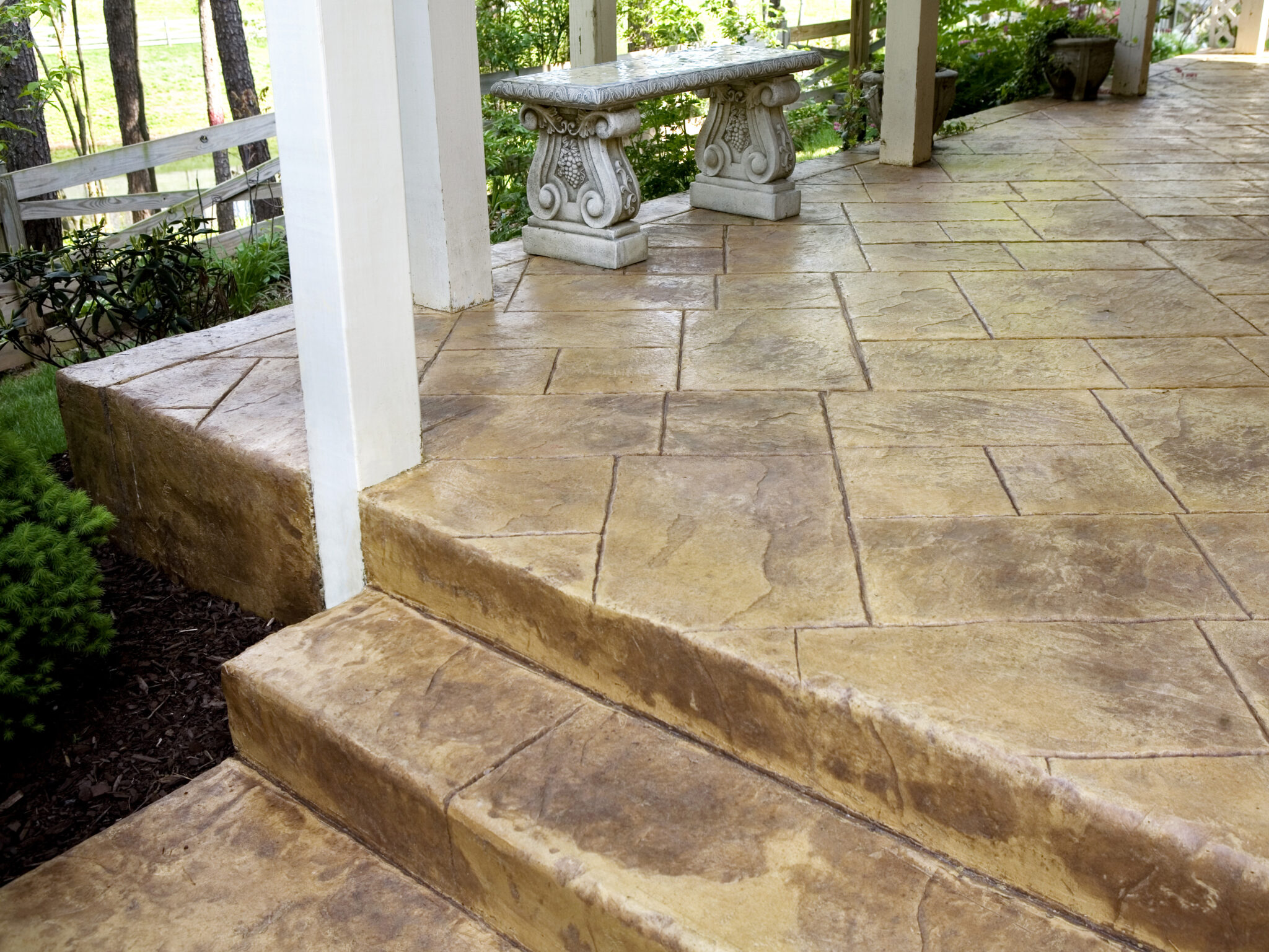 stamped concrete steps and porch